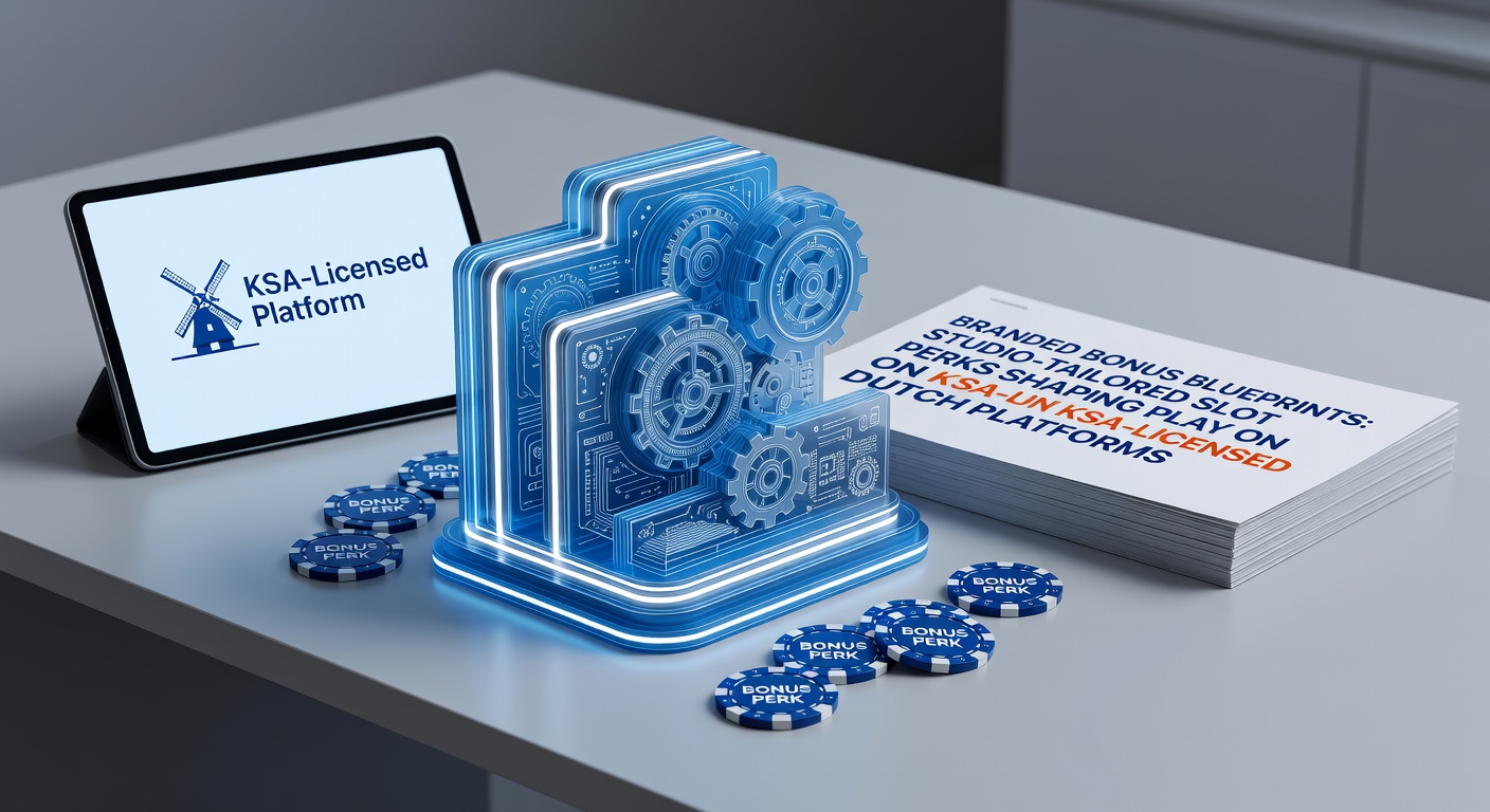 Grafische weergave van een branded slotbonus blueprint met studio-elementen en Nederlandse casino-icoon