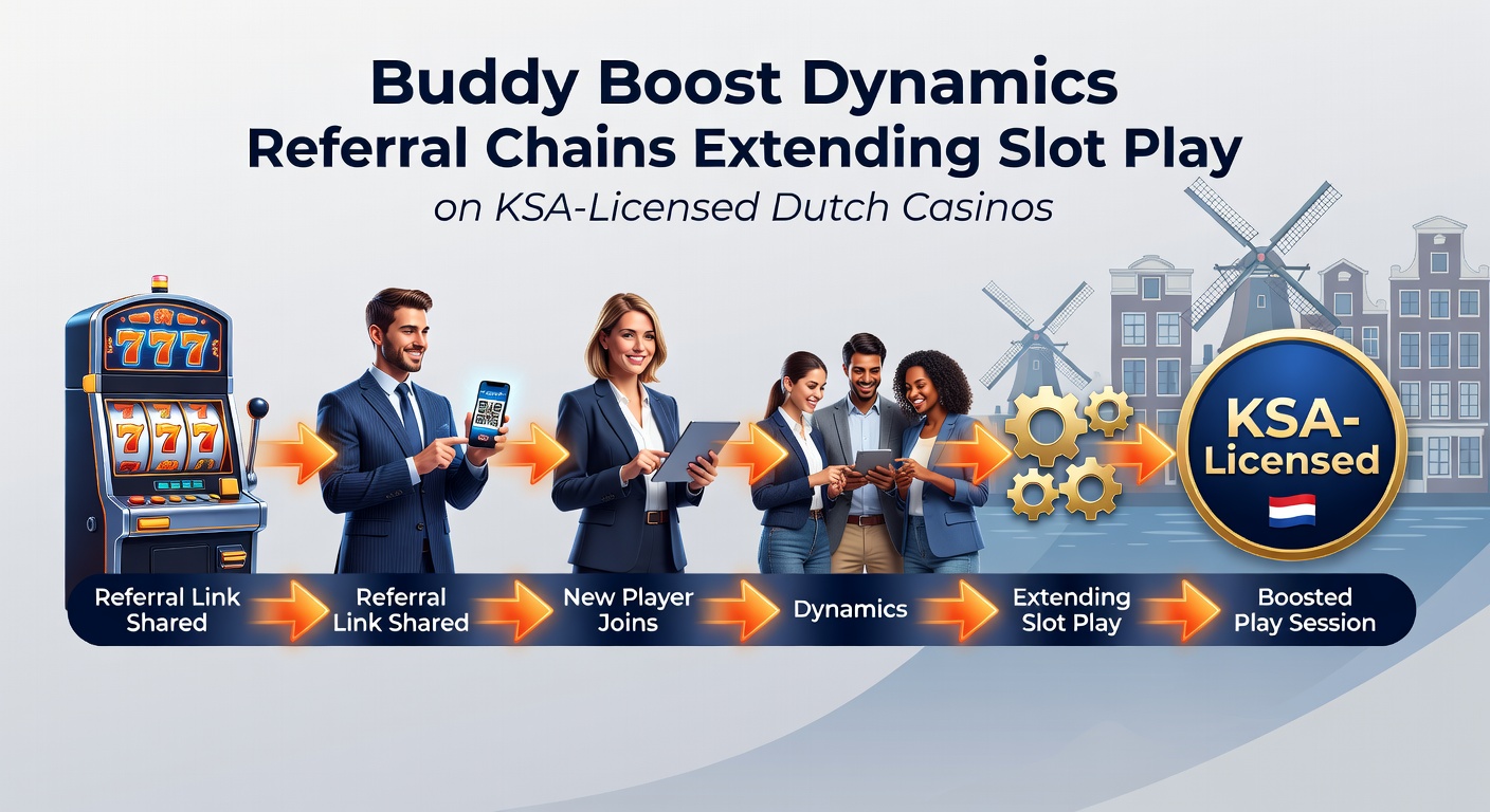 Grafiek van een groeiende referral-keten met bonussen die slot-sessies verlengen op een Nederlands casino-scherm