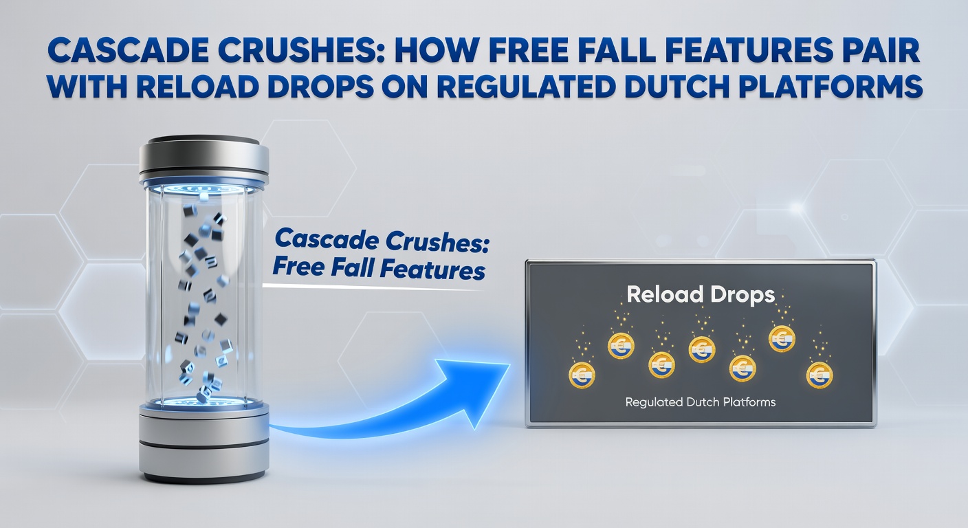 Animatie van vallende symbolen in een cascade slot met explosieve wins en reload bonus overlays op een Nederlands casino platform