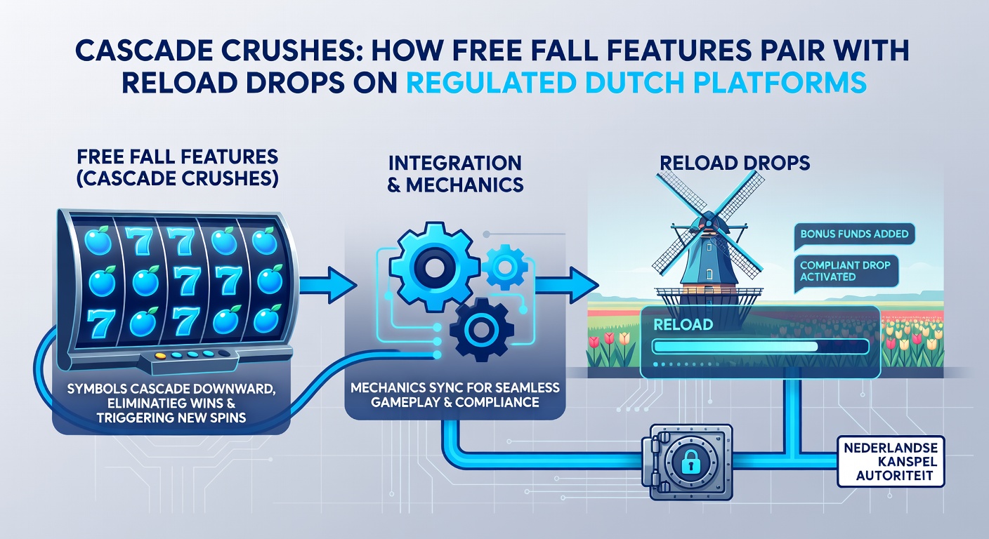 Schermafbeelding van een KSA-casino dashboard met actieve reload drop promotie op een cascade slot, tonen vallende symbolen en bonus teller