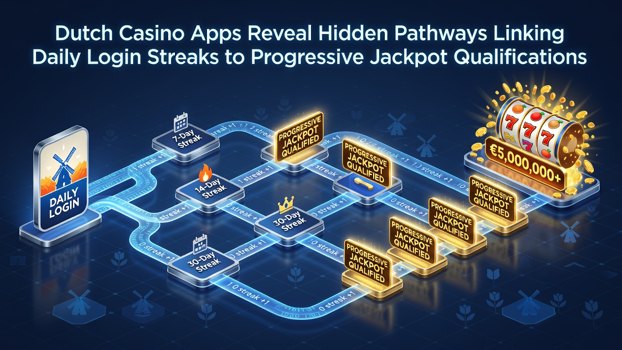 Weergave van Nederlandse casino-app interfaces met dagelijkse login-streaks en jackpot-indicatoren