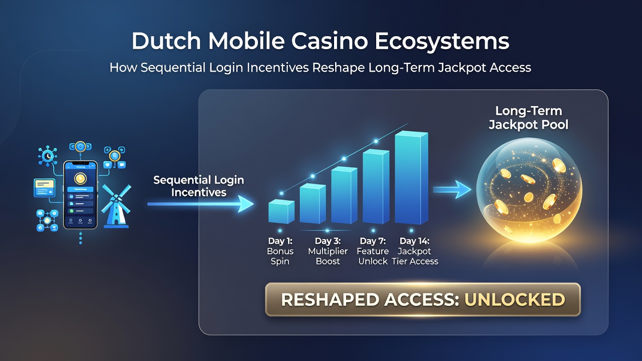 Diagram van sequentiële login incentives die leiden tot jackpot multipliers in Nederlandse casino apps