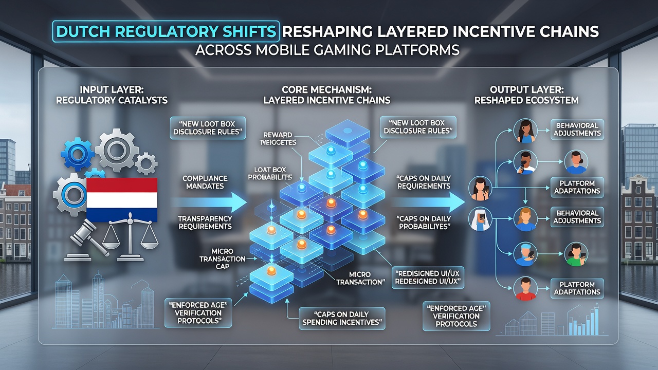Diagram dat de impact van nieuwe regelgeving op mobiele gokkasten incentive ketens illustreert