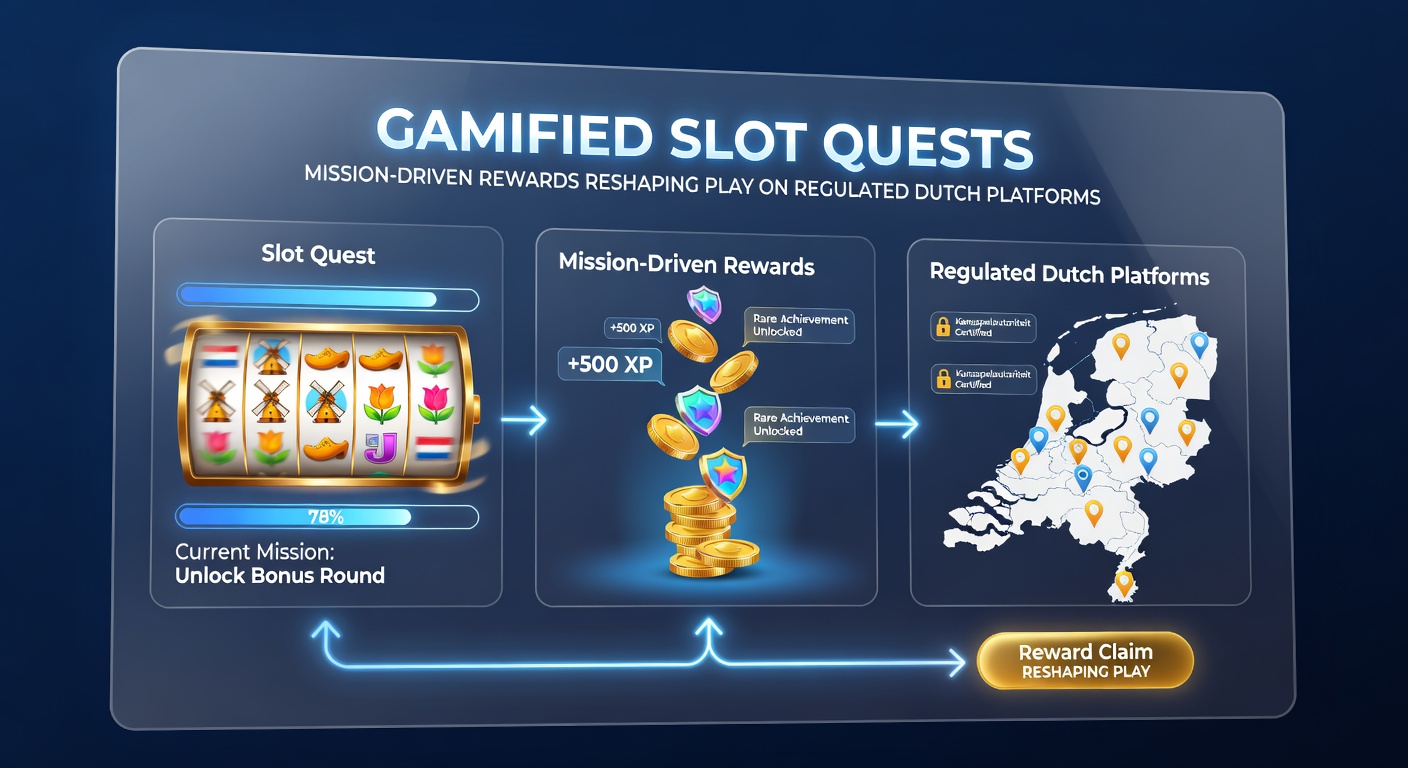 Speler voltooit een slot quest op een Nederlands online casino platform, met missie-iconen en beloningskaarten zichtbaar op het scherm