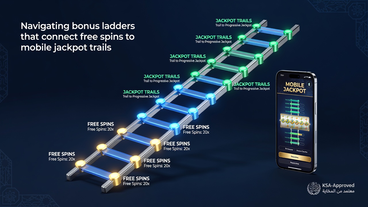 Detail van mobiele interface met jackpot trail en ladder voortgang in KSA-casino