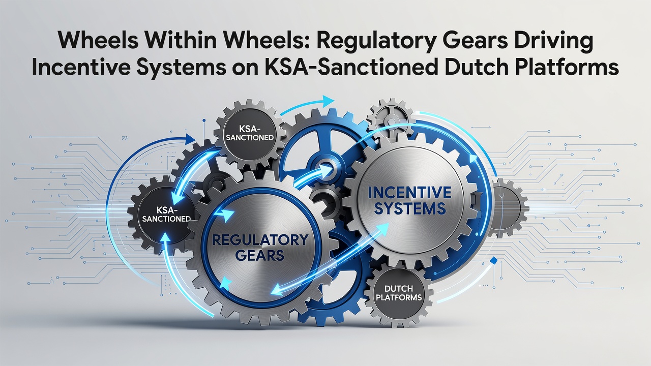 Illustratie van regelgevende tandwielen die incentiveringssystemen aandrijven op KSA-gesanctioneerde Nederlandse gokplatforms